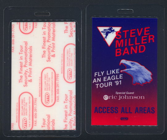 ##MUSICBP0158 - Steve Miller Band/Eric Johnson Laminated OTTO Backstage Pass for the 1991 Fly Like an Eagle Tour