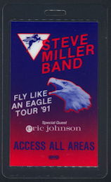 ##MUSICBP0158 - Steve Miller Band/Eric Johnson Laminated OTTO Backstage Pass for the 1991 Fly Like an Eagle Tour