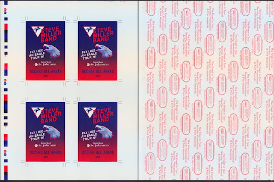 ##MUSICBG0085  -  Rare Uncut Laminate Pass Sheet for Steve Miller Band  Fly Like an Eagle Tour