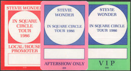 ##MUSICBP0592  - Group of 3 Different 1986 Stevie Wonder OTTO Cloth Backstage Passes from the In The In Square Circle Tour