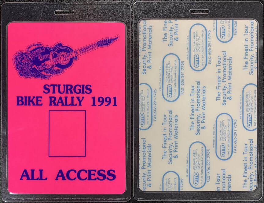 ##MUSICBP1150 - Super Rare Sturgis Festival OTTO Laminated All Access Backstage Pass from 1991 - Steppenwolf, Doobie Brothers - Glows Under Blacklight