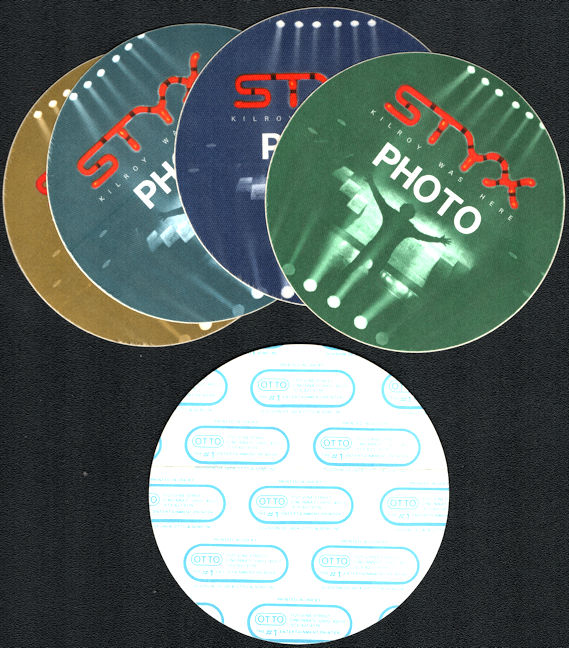 ##MUSICBP0747  - Group of 4 different Colored 1983 Styx OTTO Backstage Photo Passes from the Kilroy was Here Tour