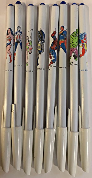 #CH430 - Complete Set of 8 Different 1978 DC Comics Superhero Pens