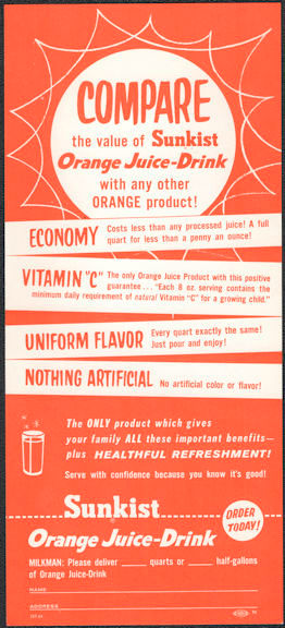 #DA109  - Sunkist Orange Juice Insert Sheet The Went in a Milk Box