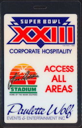 ###MUSICBP1189 - 1989 Oversized OTTO Super Bowl XXIII All Access Laminated Backstage Pass - Billy Joel