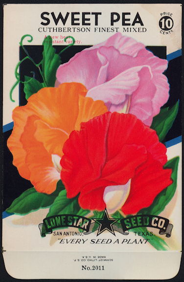 #CE033 - Brilliantly Colored Cuthbertson Finest Mix Sweet Pea Lone Star 10¢ Seed Pack - As Low As 50¢ each