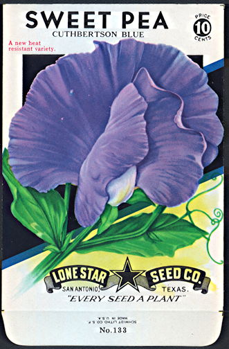 #CE035 - Brilliantly Colored Cuthbertson Blue Sweet Pea Lone Star 10¢ Seed Pack - As Low As 50¢ each