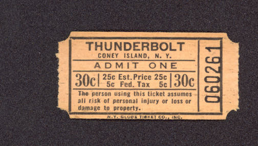 #MISCELLANEOUS252 - Unused Coney Island Ticket for the Thunderbolt Wooden Roller Coaster