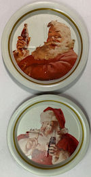 #CC327 - Pair of Ohio Art Metal Haddon Sundblum Santa Claus Coca Cola Coasters