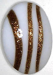 #BEADS0485 - 18mm Pre War Germany White Glass Cabochon with Goldstone Stripes - As low as 25¢ ea
