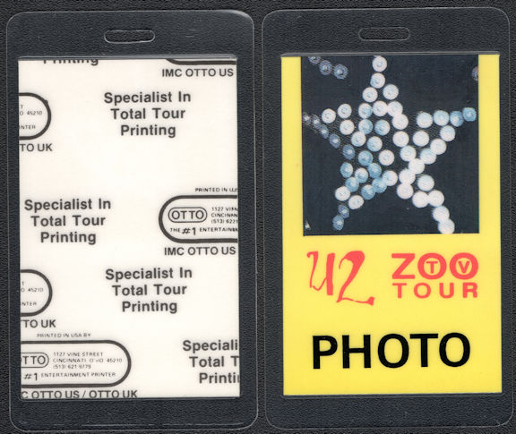 ##MUSICBP0595  - 1992 U2 OTTO Laminated Photo Backstage Pass From the ZOO TV Tour