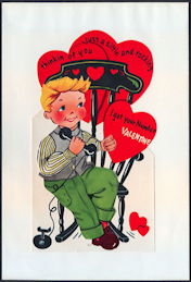 #HH201 - Large Diecut Mechanical Valentine with Old Time Boy in Rocking Chair - Original Envelope