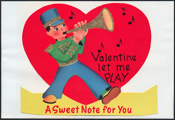 #HH202 - Large Diecut Standup Glitter Valentine with Bugle Boy - Original Envelope