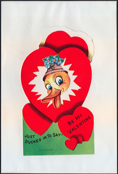 #HH204 - Large Diecut Mechanical Valentine with Duck with Flower Hat - Original Envelope