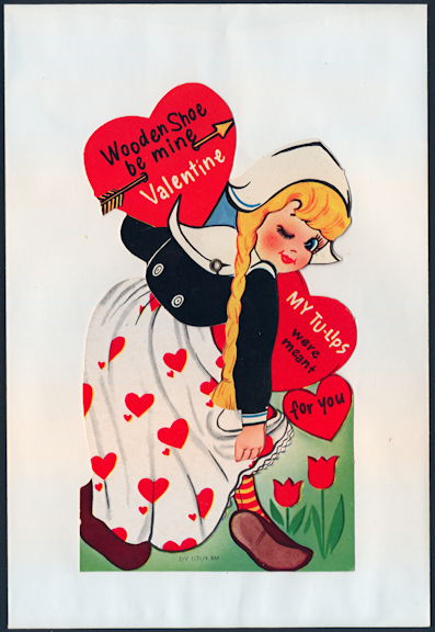#HH206 - Large Diecut Mechanical Valentine with Dutch Girl - Original Envelope