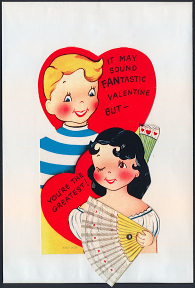 #HH207 - Large Diecut Mechanical Valentine with Boy and Girl with Fan - Original Envelope