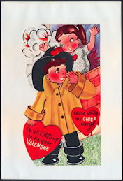 #HH199 - Large Diecut Mechanical Valentine with Fireman Saving Girl - Original Envelope