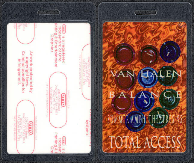 ##MUSICBP0353  - 1995 Van Halen Laminated Total Access Backstage Pass from the Balance Summer Tour