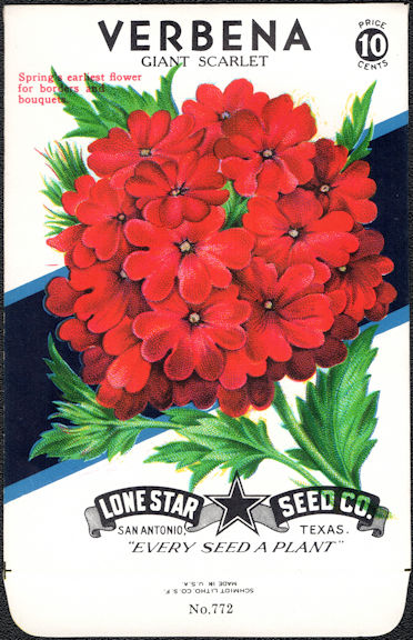 #CE038 - Verbena Giant Scarlet Lone Star 10¢ Seed Pack - As Low As 50¢ each