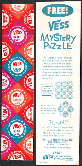 #SOZ038 -  Group of 3 Vess Soda Mystery Bottle Cap Puzzle Giveaways