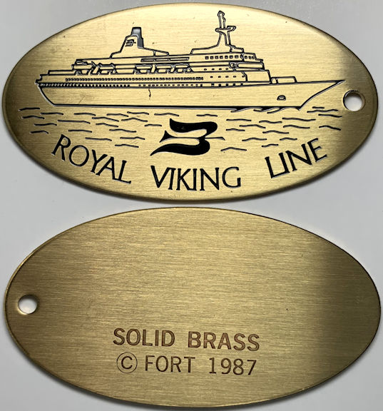 #BGTransport155 - Large 1987 Solid Brass Key Fob from the Royal Viking Cruise Line - As low as $1 each