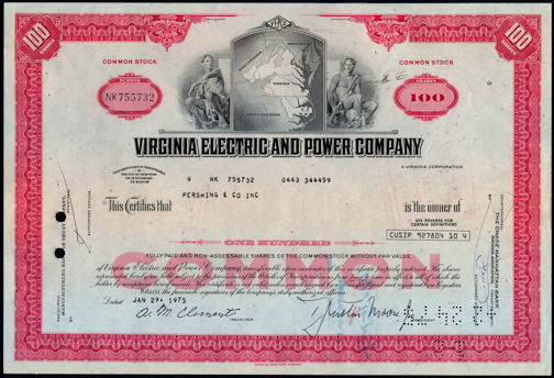 #ZZStock068 - Virginia Electric and Power Company Stock Certificate