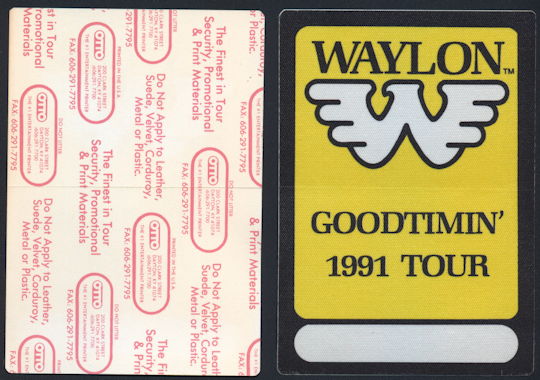 ##MUSICBP0171 - Waylon Jennings OTTO Cloth Backstage Pass From the 1991 GoodTimin' Tour