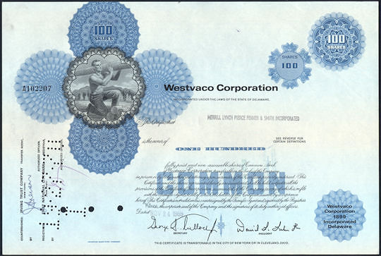 #ZZStock072 - Westvaco Corporation Stock Certificate