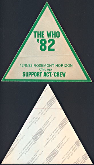 ##MUSICBP0318  - 1982 The Who Support Act/Crew OTTO Backstage Pass from One of Several Cities