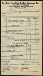 #CC279 - 1940s Coca Cola Route Receipt from the Keystone Coca-Cola Bottling Company
