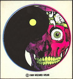 ##MUSICGD2008 - Grateful Dead Tour Sticker/Decal - Blacklight Wizard Wear Skull Staring out from Behind a Yin Yang