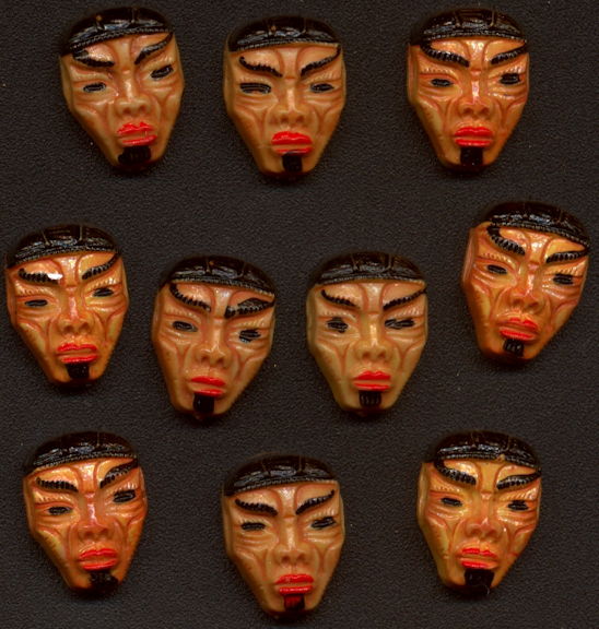 #BEADS0858 - Group of 10 13mm Hand Painted Tribal Mask Cabochons