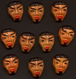 #BEADS0858 - Group of 10 13mm Hand Painted Tribal Mask Cabochons