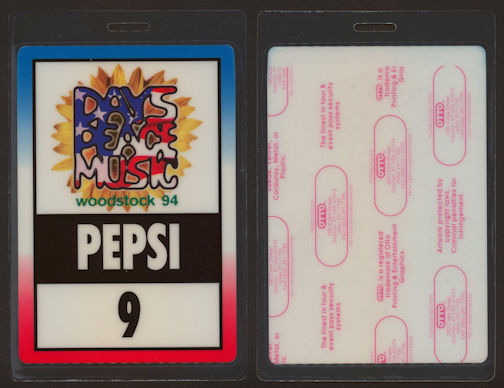 ##MUSICBP1146  - 1994 Woodstock Festival Laminate Backstage Pepsi Pass