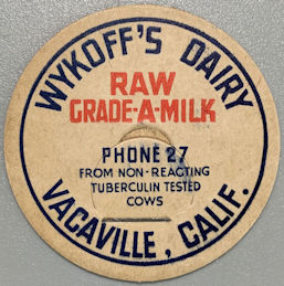 #DC289 - Wykoff's Dairy Raw Bottle Cap - Vacaville, CA