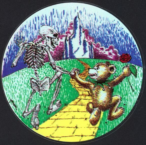 ##MUSICGD2000 - Grateful Dead Car Window Tour Sticker/Decal - Bear and Skeleton on the Yellow Brick Road