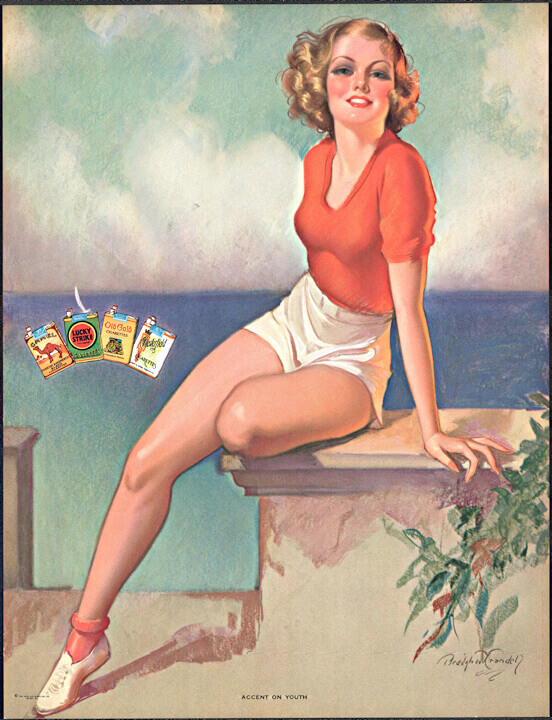 #MS309 - Large "Accent on Youth" Pinup Advertising Calendar for Cigarette Brands - Signed Bradshaw Crandell