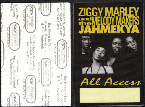 ##MUSICBP0641 - Ziggy Marley and the Melody Makers OTTO Cloth Backstage All Access Pass from the 1991 JAHMEKYA Tour