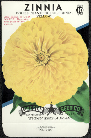 #CE046 - Double Giants of California Yellow Zinnia Lone Star 10¢ Seed Pack - As Low As 50¢ each
