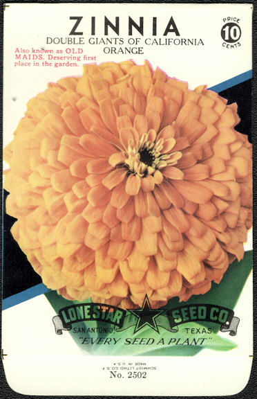 #CE043 - Double Giants of California Orange Zinnia Lone Star 10¢ Seed Pack - As Low As 50¢