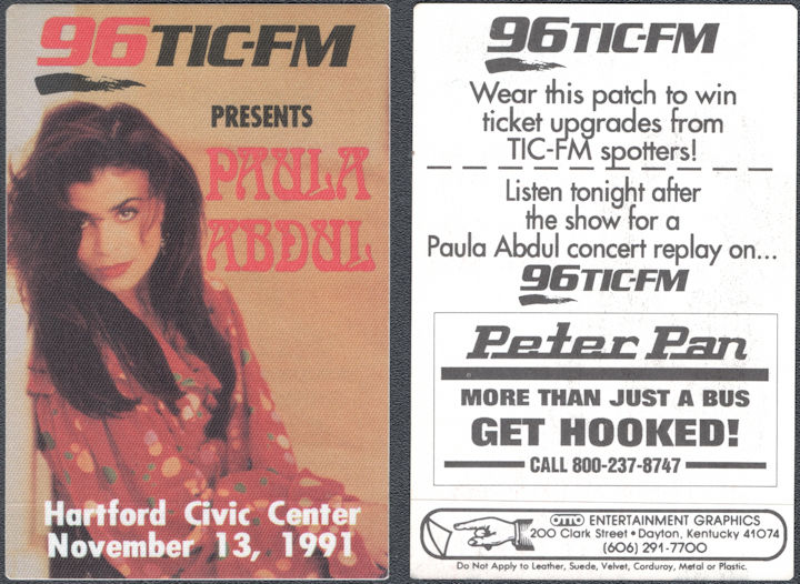 ##MUSICBP1697  - Scarce Paula Abdul OTTO Cloth Radio Pass from the 1991 Under My Spell Tour - Hartford Civic Center