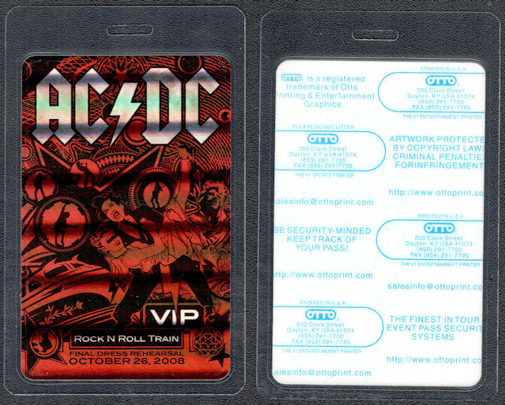 ##MUSICBP1283 - AC/DC OTTO Laminated VIP Backstage Pass from the 2008 Rock N Roll Train Final Dress Rehearsal