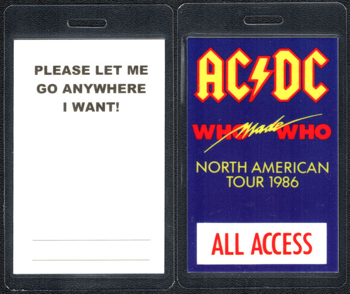 ##MUSICBP0580 - 1986 AC/DC Laminated OTTO All Access Backstage Pass from the Who Made Who North American Tour