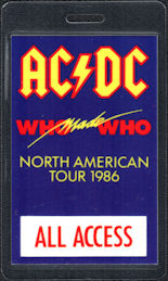 ##MUSICBP0580 - 1986 AC/DC Laminated OTTO All Access Backstage Pass from the Who Made Who North American Tour