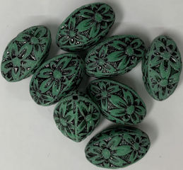 #BEADS0166 - Acrylic 18mm Green and Black Flowe...