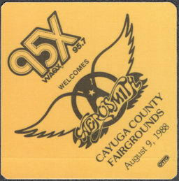 ##MUSICBP1432  - Aerosmith OTTO Cloth Radio Pass from the 1988 Show at Cayuga County Fairgrounds