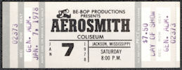 ##MUSICBPT0042 - 1978 Aerosmith Day of Show Ticket from Jackson, Mississippi