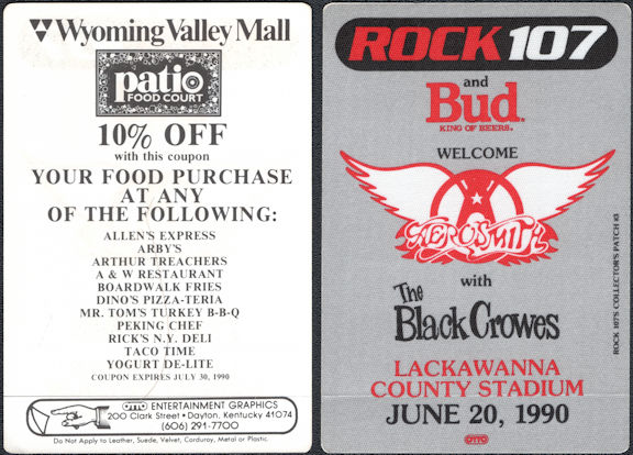 ##MUSICBP0774  - Group of 3 Aerosmith with Black Crowes OTTO Cloth Backstage Radio Patches for the Concert at Lackawanna Stadium in 1990