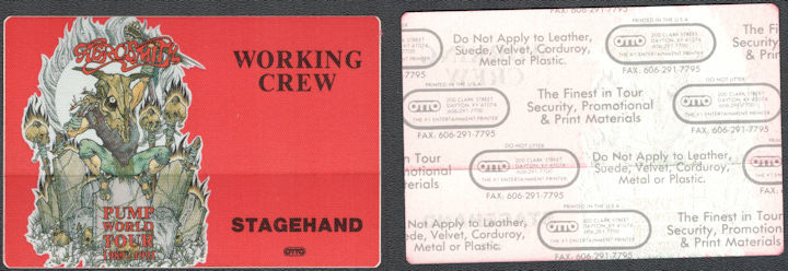 ##MUSICBP1434  - Aerosmith OTTO Cloth Working Crew Stagehand Pass from the 1989-91 Pump World Tour - Very Rare One