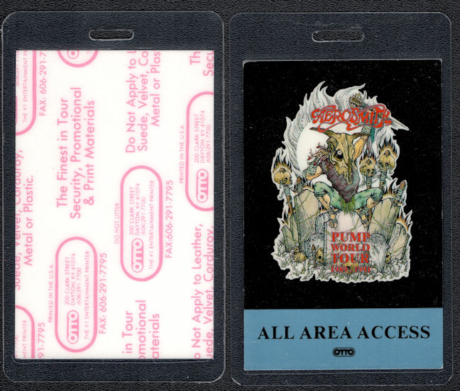 ##MUSICBP0068 - 1989 Aerosmith OTTO ALL Area Access Laminated Backstage Pass from the Pump World Tour - Graveyard